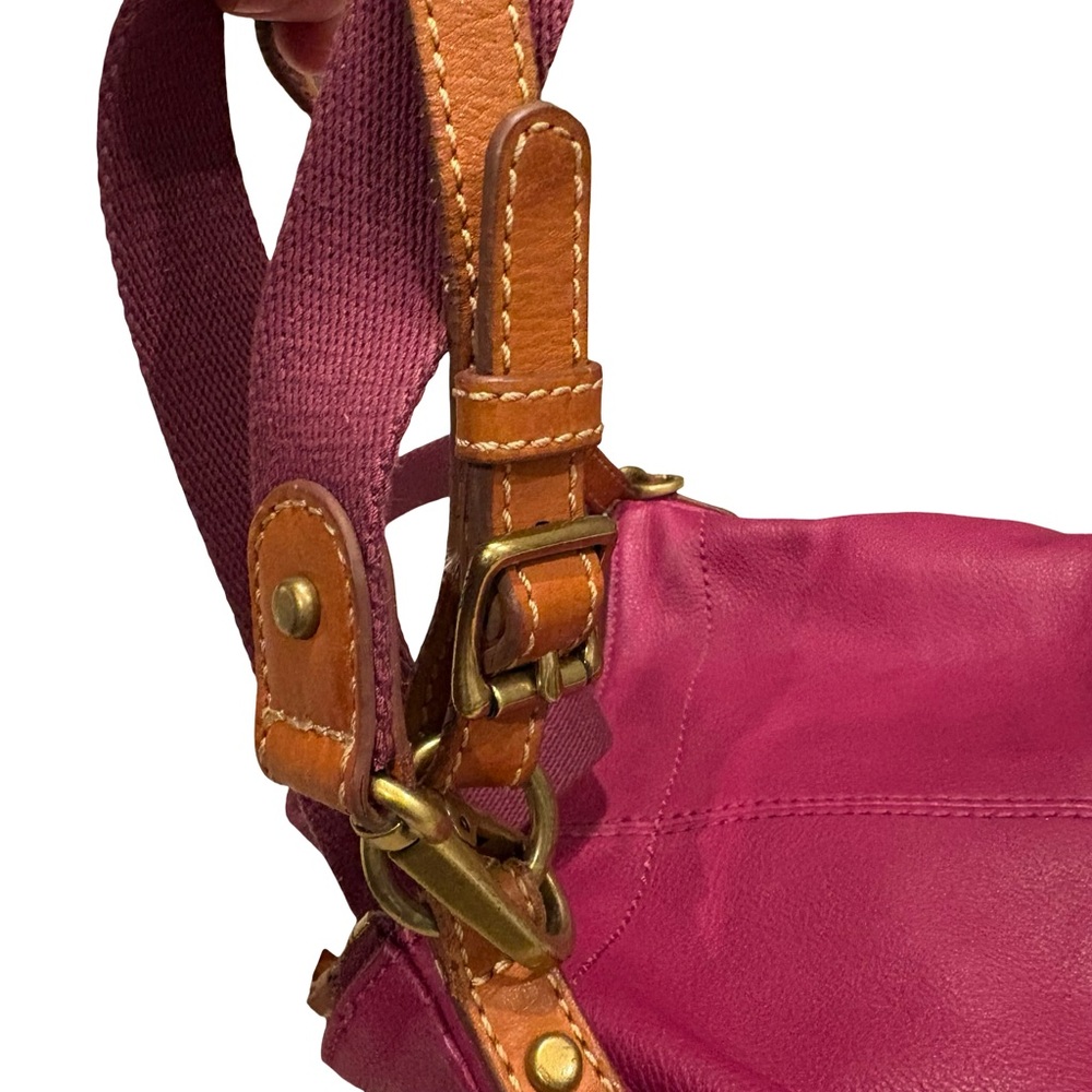 Vtg Fossil Magenta Hobo Double Strap Hobo Pebbled Leather Shoulder Crossbody Bag - Picture 5 of 16
